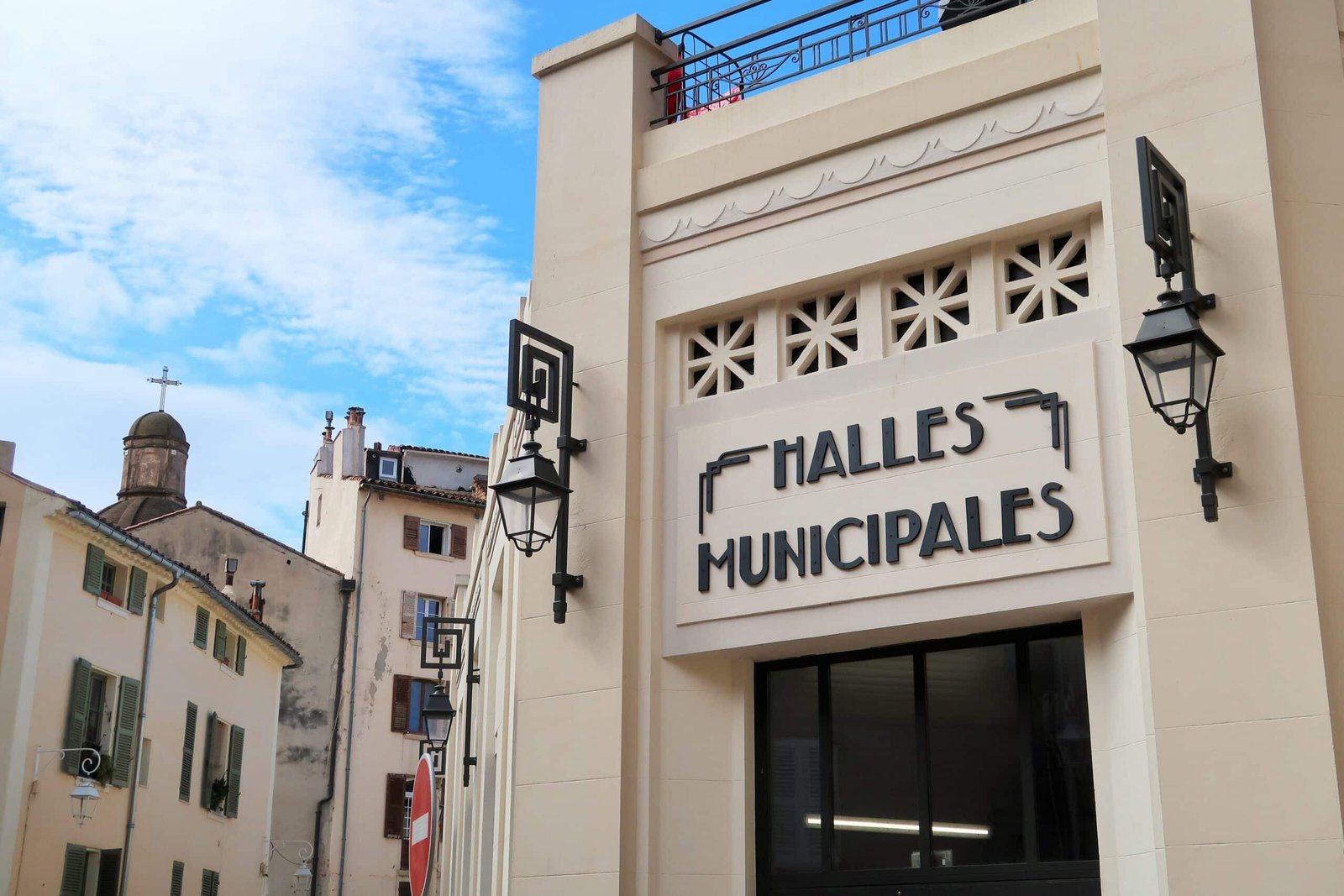 Covered market hall showcasing fresh local produce in Provence