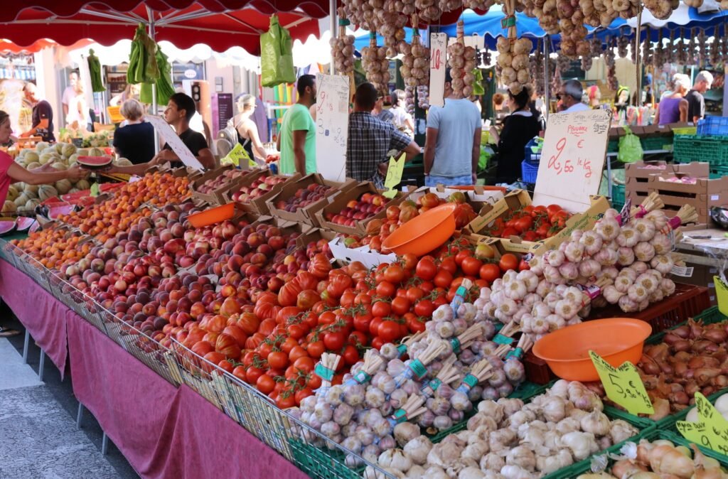 Fresh seasonal vegetables at Apt market in Provence used during a cooking class