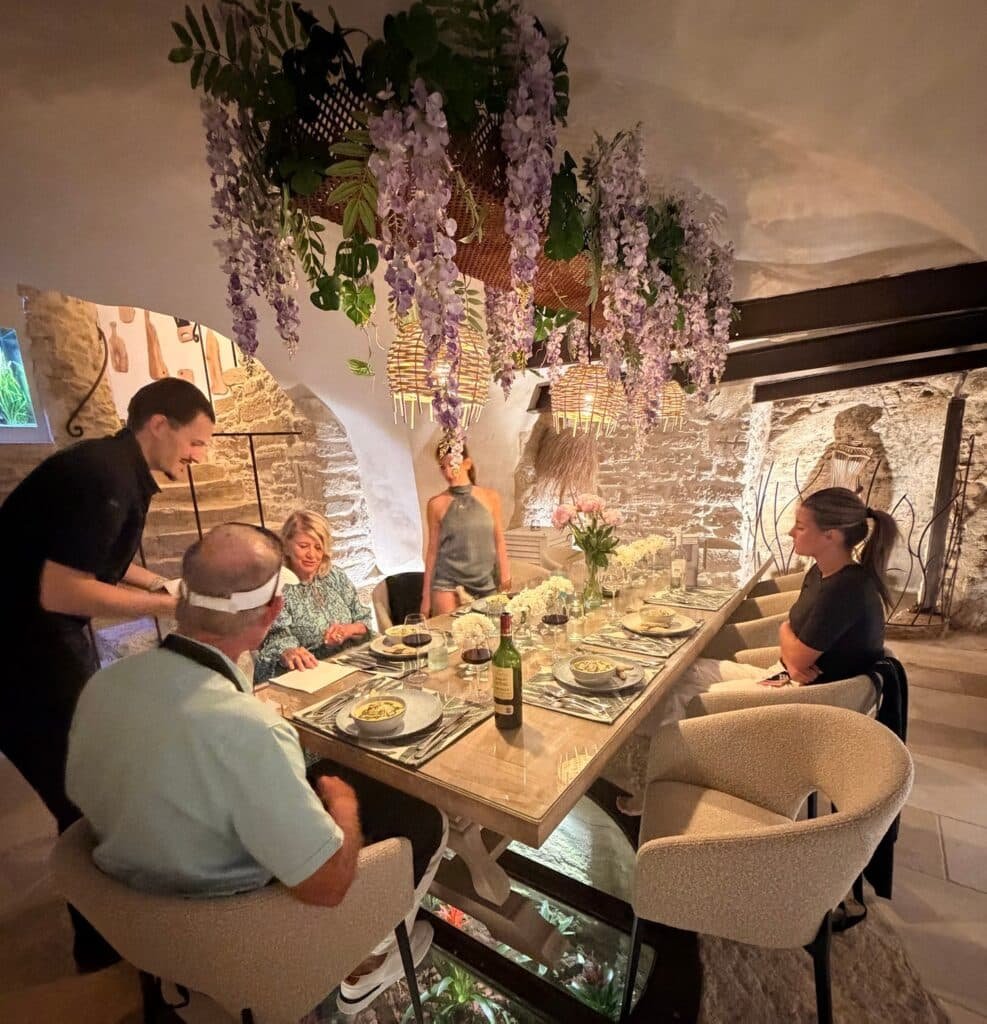 Private chef dinner served to guests at a holiday villa in Provence