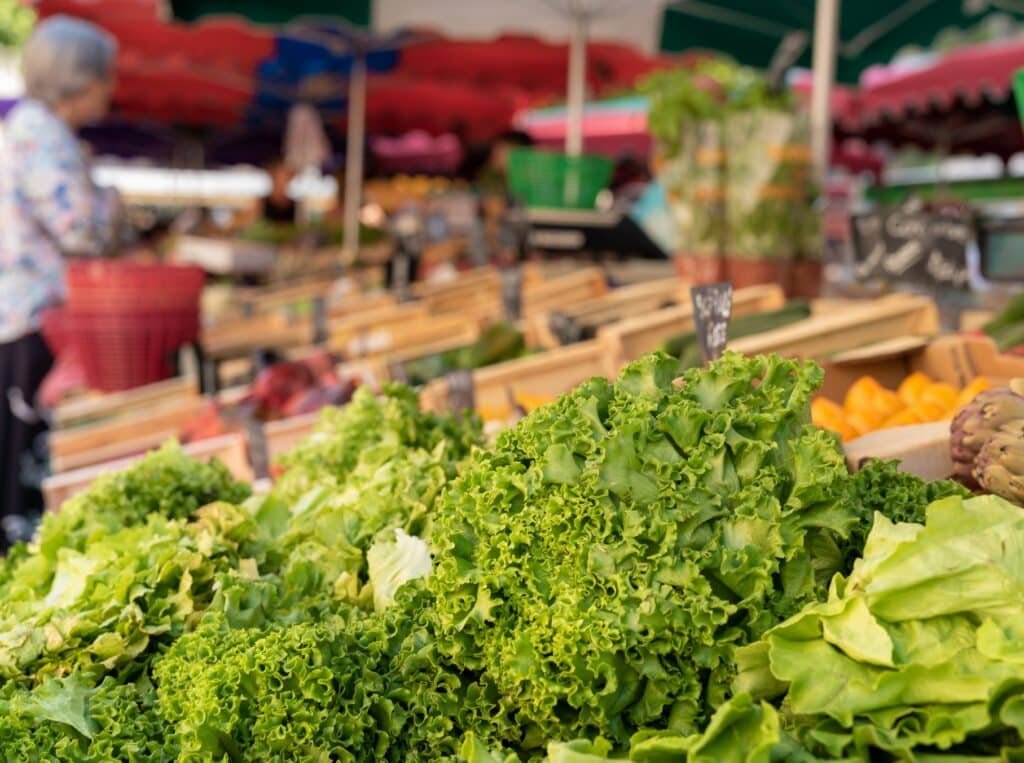 Guests discovering fresh local produce during a market tour in Aix-en-Provence